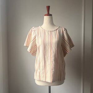 Madewell Multicolor Cream Striped Puff Sleeve Blouse Women’s flutter sleeve top
